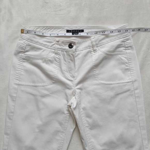 Theory Sz 2 Off White Grace Connecticut Denim Jeans Straight Leg Low Rise Cotton - Picture 3 of 7